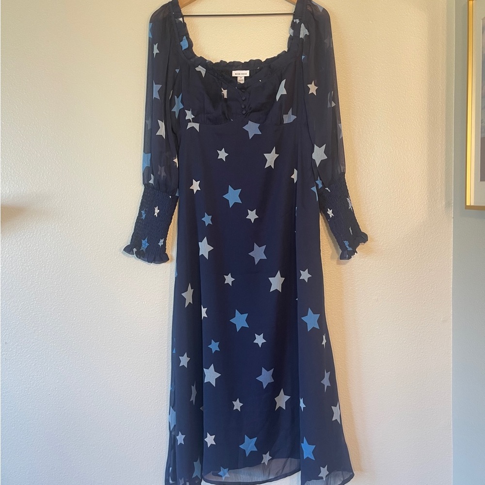 Blue Star Neon Rose Midi Dress (Size M)